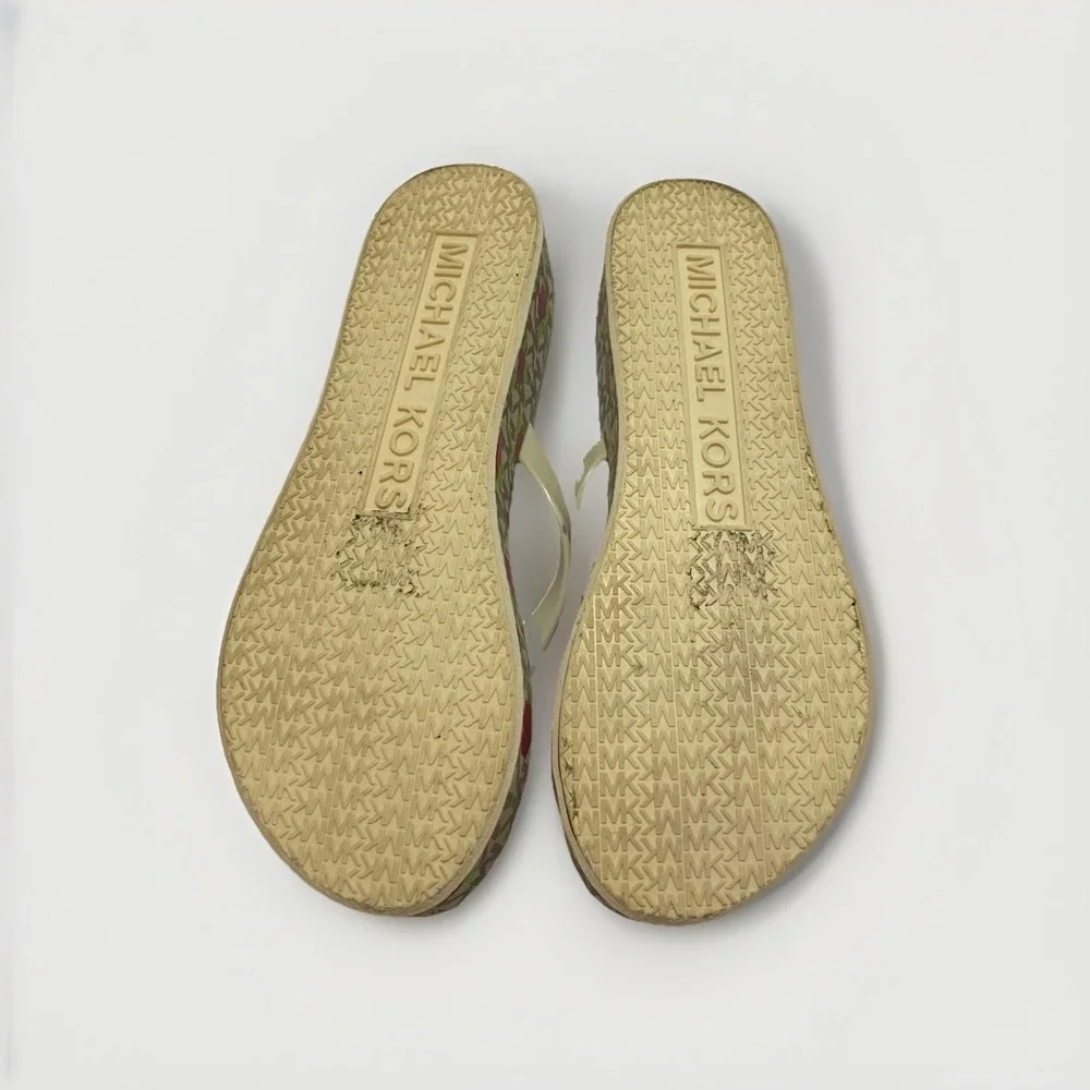 Michael Kors Women's Platform Flip Flops Wedges White/Floral Print Size 8